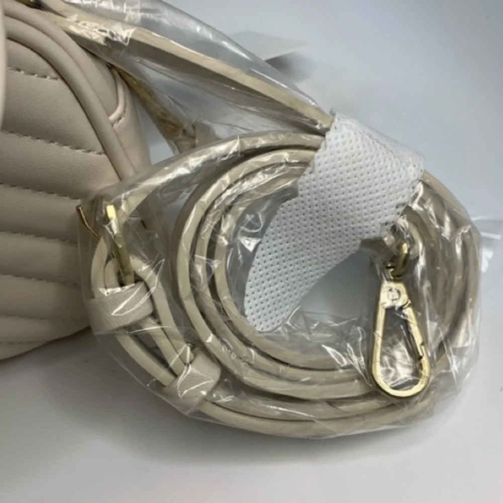 ZARA Double Lion Head Ivory Cross-Body Bag Adjustable with Gold Tone Accents NWT